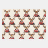 ヴィンテージの水彩鹿と。メリークリスマス ラッピングペーパーシート (正面2)