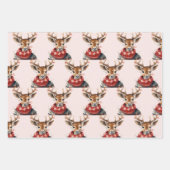 ヴィンテージの水彩鹿と。メリークリスマス ラッピングペーパーシート (正面)