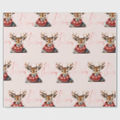 ヴィンテージの水彩鹿と。メリークリスマス ラッピングペーパー (フラット)