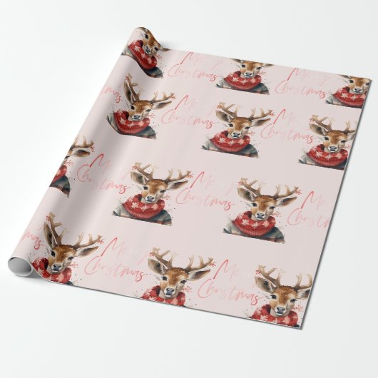 ヴィンテージの水彩鹿と。メリークリスマス ラッピングペーパー (アンロールド)