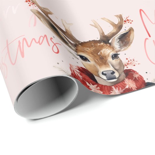 ヴィンテージの水彩鹿と。メリークリスマス ラッピングペーパー (ロールコーナー)