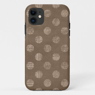 ヴィンテージの水玉模様の本のページは素朴でシックな茶色に点を打ちま iPhone 11 ケース