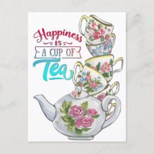 ヴィンテージの水色のお茶の幸福感 ポストカード