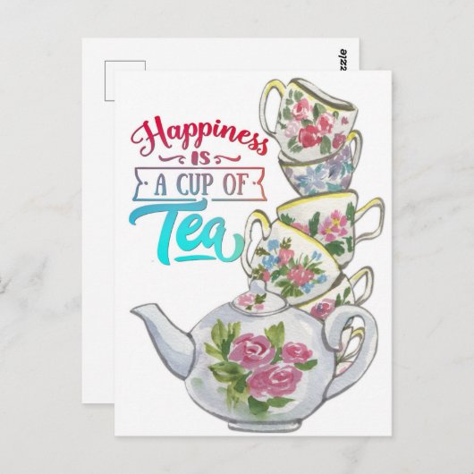 ヴィンテージの水色のお茶の幸福感 ポストカード (正面/裏面)