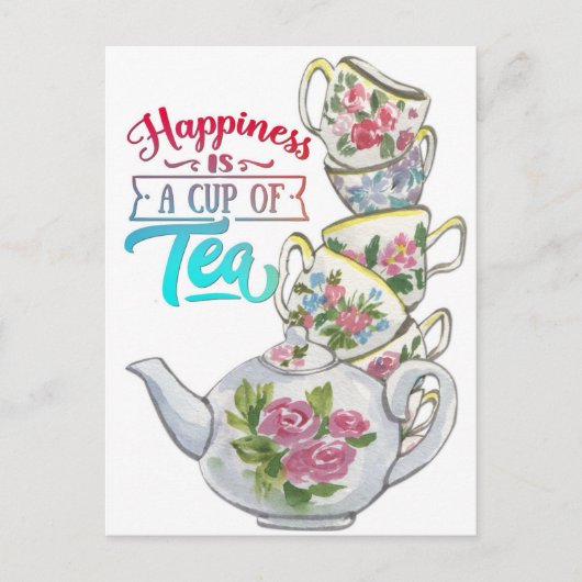 ヴィンテージの水色のお茶の幸福感 ポストカード (正面)