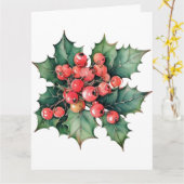 ヴィンテージの水色のホリー離れベリー カード (黄色い花)