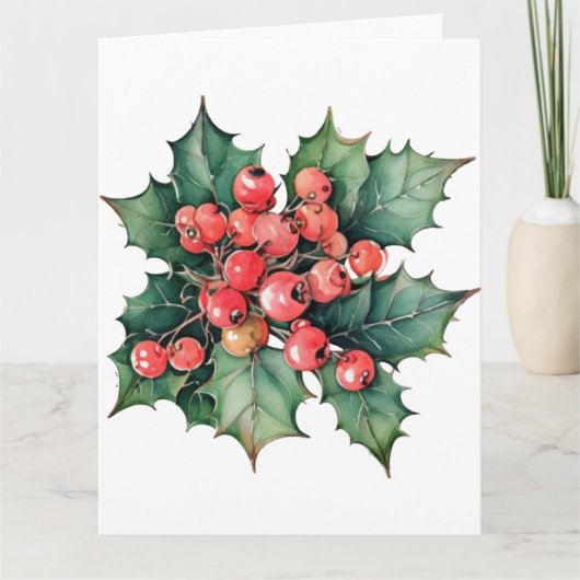 ヴィンテージの水色のホリー離れベリー カード (正面)