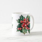 ヴィンテージの水色のホリー離れベリー コーヒーマグカップ (正面右)