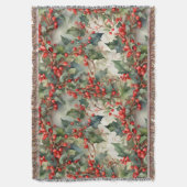 ヴィンテージの水色のホリー離れベリー スローブランケット (正面縦)