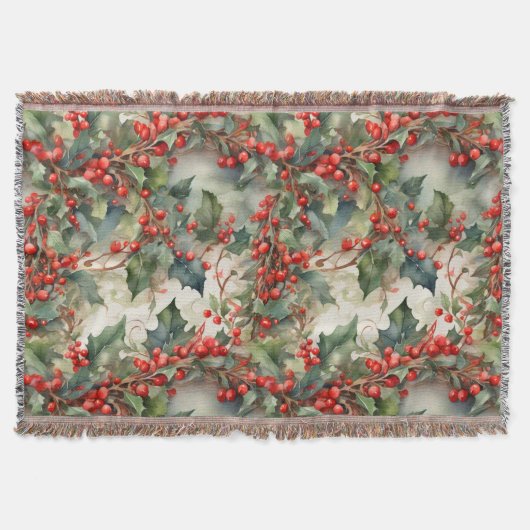 ヴィンテージの水色のホリー離れベリー スローブランケット (正面)