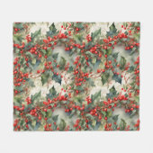 ヴィンテージの水色のホリー離れベリー フリースブランケット (正面(横))