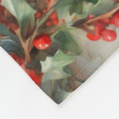 ヴィンテージの水色のホリー離れベリー フリースブランケット (角)