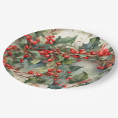 ヴィンテージの水色のホリー離れベリー ペーパープレート (アングル)