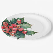 ヴィンテージの水色のホリー離れベリー ペーパープレート (アングル)