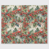 ヴィンテージの水色のホリー離れベリー ラッピングペーパー (フラット)