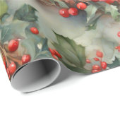ヴィンテージの水色のホリー離れベリー ラッピングペーパー (ロールコーナー)