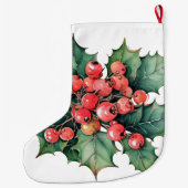 ヴィンテージの水色のホリー離れベリー ラージクリスマスストッキング (裏面)