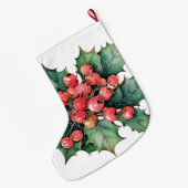 ヴィンテージの水色のホリー離れベリー ラージクリスマスストッキング (裏面 (吊り時))