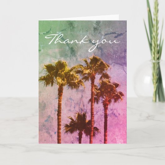ヴィンテージの水色のヤシの木カラフルありがとう カード (正面)