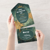 ヴィンテージの水色の天体結婚の オールインワン招待状 (貼ってはがせる)