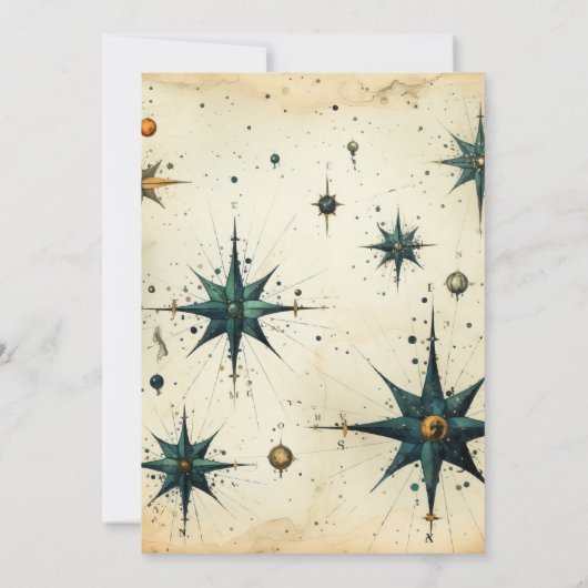 ヴィンテージの水色の天体結婚の セーブザデート (裏面)