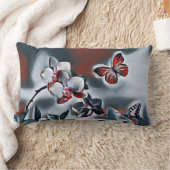 ヴィンテージの水色の白い赤い灰色の蘭の花 ランバークッション (ブランケット)