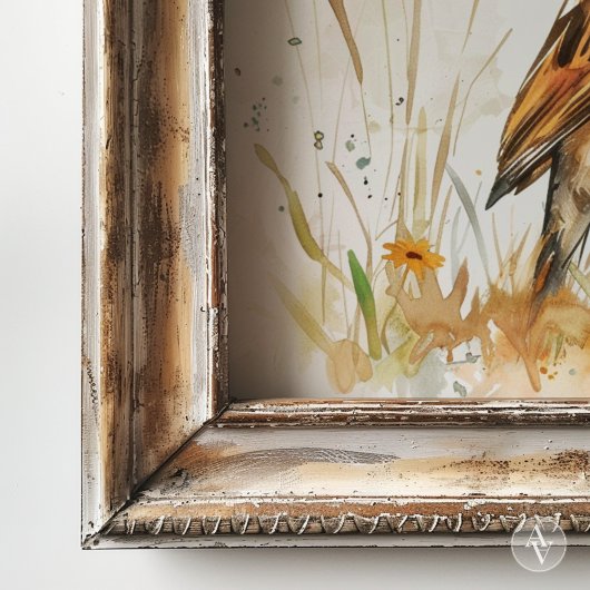 ヴィンテージの水色の絵を描スズメの素朴鳥 ポスター