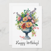 ヴィンテージの水色の花が花瓶に シーズンカード (正面/裏面)