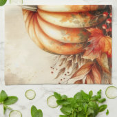 ヴィンテージの水色カボチャと紅葉 キッチンタオル (折り畳み)