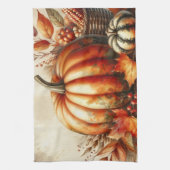 ヴィンテージの水色カボチャと紅葉 キッチンタオル (縦)