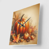 ヴィンテージの水色カボチャと紅葉 スクエア壁時計 (傾斜)