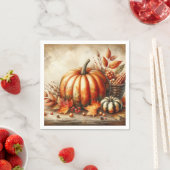 ヴィンテージの水色カボチャと紅葉 スタンダードカクテルナプキン (インサイチュ)