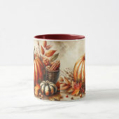 ヴィンテージの水色カボチャと紅葉 マグカップ (中央)