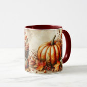 ヴィンテージの水色カボチャと紅葉 マグカップ (正面右)