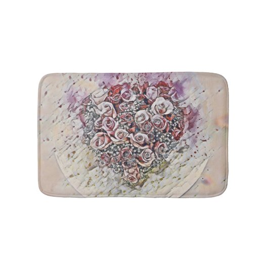 ヴィンテージの水色カラフルバラハート バスマット (正面)