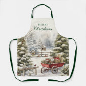 ヴィンテージの水色クリスマスツリーメリークリスマス エプロン (正面)