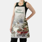 ヴィンテージの水色クリスマスツリーメリークリスマス エプロン (インサイチュ)