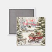 ヴィンテージの水色クリスマスツリーメリークリスマス マグネット (正面/裏面)