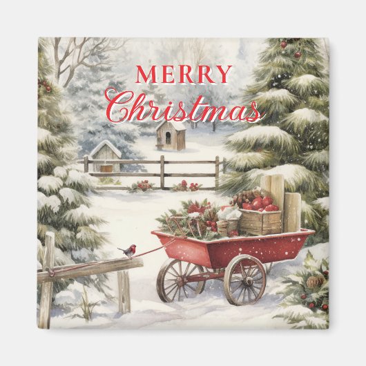 ヴィンテージの水色クリスマスツリーメリークリスマス マグネット (正面)