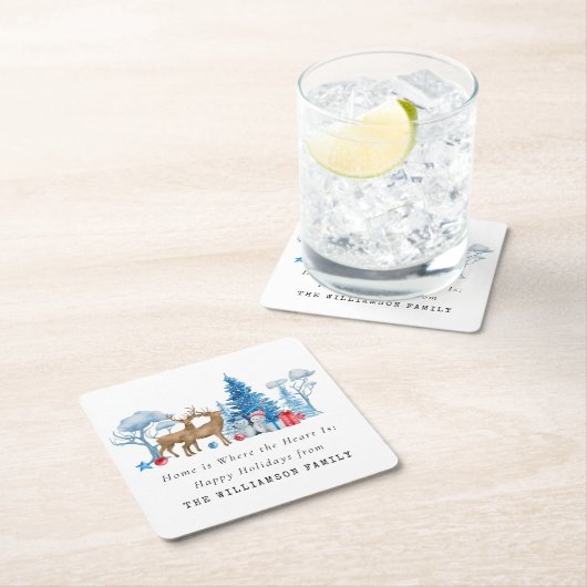 ヴィンテージの水色クリスマスファパーソナライズされたミリ スクエアペーパーコースター (インサイチュ)