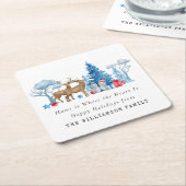 ヴィンテージの水色クリスマスファパーソナライズされたミリ スクエアペーパーコースター (アングル)