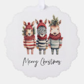 ヴィンテージの水色クリスマス動物 オーナメントカード (正面)