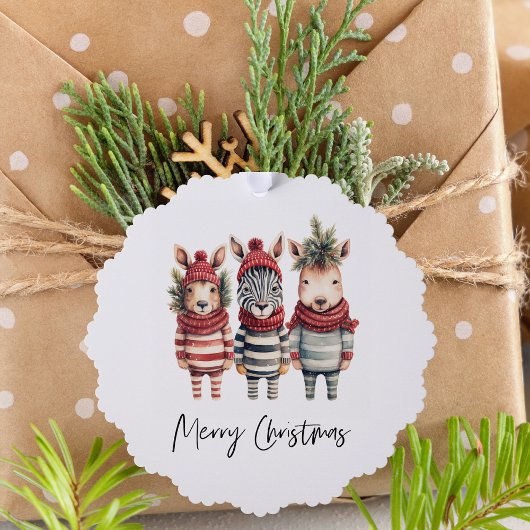 ヴィンテージの水色クリスマス動物 オーナメントカード