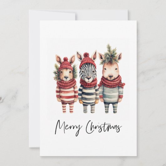 ヴィンテージの水色クリスマス動物 シーズンカード (正面)