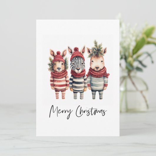 ヴィンテージの水色クリスマス動物 シーズンカード (スタンド正面)