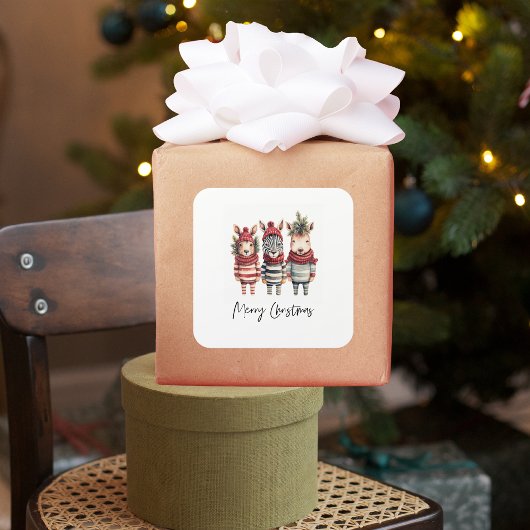 ヴィンテージの水色クリスマス動物 スクエアシール