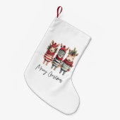 ヴィンテージの水色クリスマス動物 スモールクリスマスストッキング (正面 (吊り時))