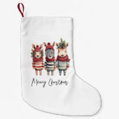 ヴィンテージの水色クリスマス動物 スモールクリスマスストッキング (正面)
