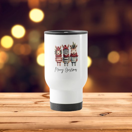 ヴィンテージの水色クリスマス動物 トラベルマグ