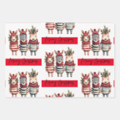 ヴィンテージの水色クリスマス動物 ラッピングペーパーシート (正面3)